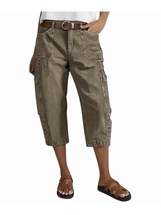 Flamingals Pants - Flamingals Straight Leg Mid Rise Capri Pants for Women Vintage Wash 4XL
